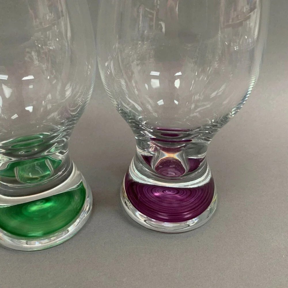 Clear Glass Ice Tea Tumblers Green Yellow Purple‎ Lot of 3
